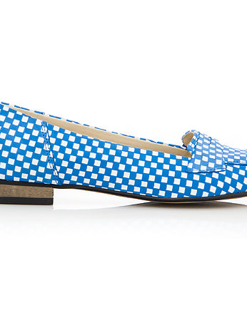 SKÓRZANE BALERINKI ZAPATO 025 NIEBIESKIE KWADARTY, Zapato