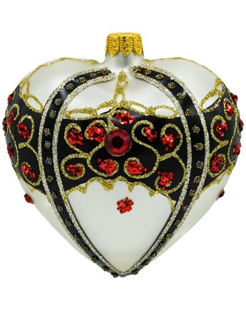 Bombka choinkowa: Serce z bogatymi zdobieniami i rubinami: białe, Syn Bombkarza