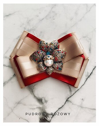 Brosza /naszyjnik z kwiatem z kolorowymi kryształkami i perłą, Pudrowy Różowy