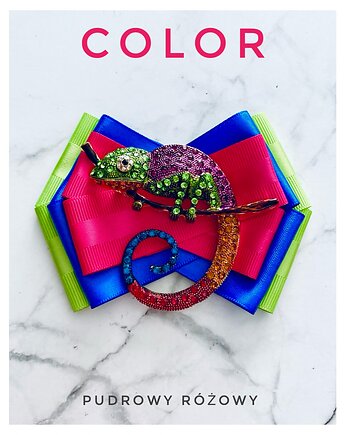 Brosza  z Ogromnym  Kameleonem Kolekcja COLOR, Pudrowy Różowy