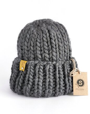 WOOLY grafit Wełniana czapka zimowa, sploteka
