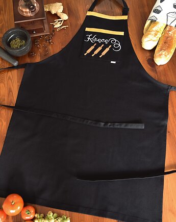Fartuch Kuchenny CZARNY bawełniany haftowany Kręcę Wałki EXTRA PREZENT, Wyszywane