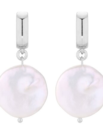 Srebrne kolczyki z dużymi płaskimi perłami, SOTHO