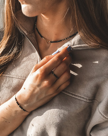 Zestaw Moon z czarnego turmalinu choker bransoletka pierścionek, Tiny Stone