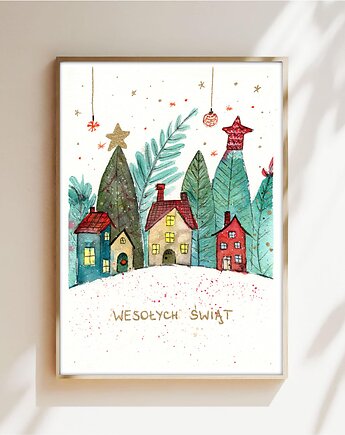 Oryginalna akwarela. Wesołych świąt! A5, Malgorzata Domanska
