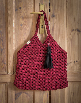 Makramowa torebka Beach Bag L bordowa, Poplecione Makramy