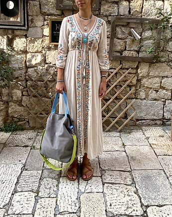 Torba hobo XXL- szary, limonka,błękit, PRACOWNIA 166