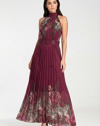Elegancka długa sukienka maxi rozkloszowana bez rękawów z wiązaniem M1282, FIGL