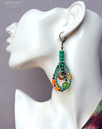 Oryginalne niebanalne kolorowe kolczyki z drobnych koralików Prezent handmade, Galeria Limart
