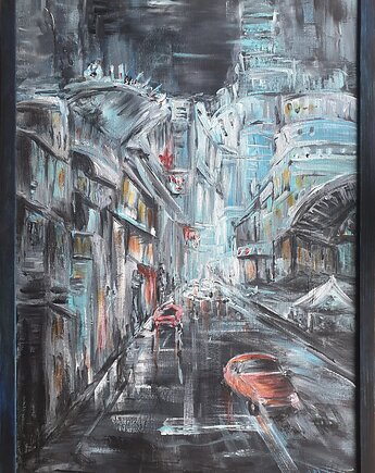 Obraz ręcznie malowany 50x70 Miasto abstrakcja uliczki+ rama, Galeria Alma