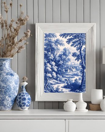 PLAKAT Toile de jouy, biało niebieska dekoracja, chinoiserie, OKAZJE - Prezent na Ślub