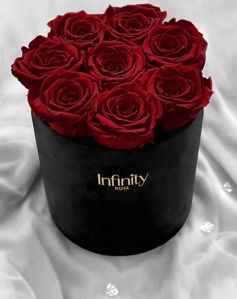 Flower box czerwone róże wieczne w czarnym welurowym pudełku Infinity Rose, Infinity Rose