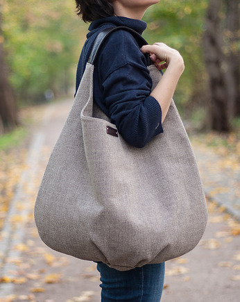 WIELKA beżowa - skóra naturalna/tkanina, BandaBag