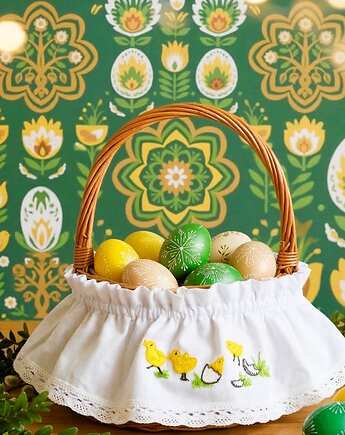 Ozdoba SERWETKA do koszyczka na gumce KURCZAKI, Monart