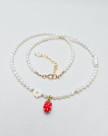 Delikatny Naszyjnik Poziomka w Perłach  Gold Filled