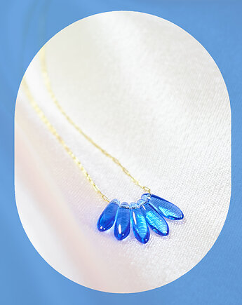 Delikatny naszyjnik z niebieskimi szklanymi kroplami, Fox and Jewelry