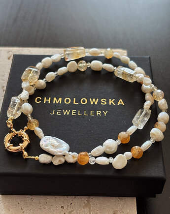 Naszyjnik Cytryn i Perły Unikat, Chmolowska Jewellery