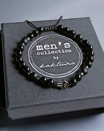 HAMSA - ochrona - onyks, hematyt - bransoletka regulowana ONE SIZE, kaktusia