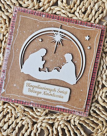 Kartka bożonarodzeniowa ze święta rodziną, papierololo