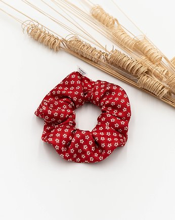 Jedwabna scrunchie Czerwona w kwiatuszki, wu handmade