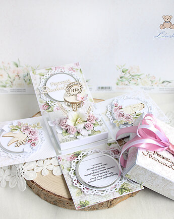 Exploding box komunijny, pamiątka "Violet Roses1" GOTOWY, Lulaczkowo