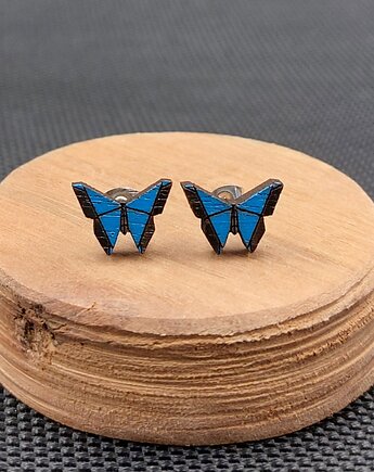 Kolczyki drewniane MOTYLKI niebieskie, SIAMIL ART