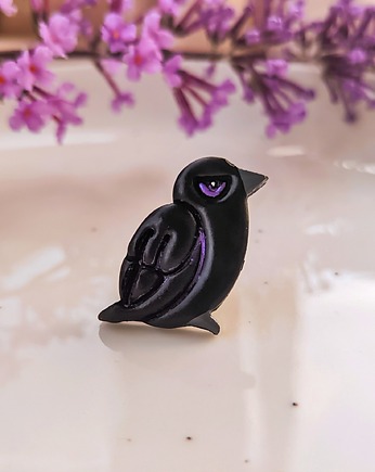 Pin przypinka z krukiem, wroną broszka z wizerunkiem kruka, wrony, boho, Dary Rusałki