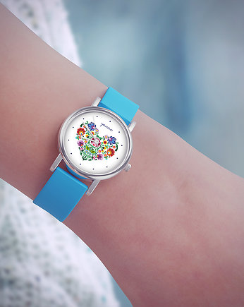 Zegarek  mały - Serce folkowe - silikonowy, niebieski, yenoo