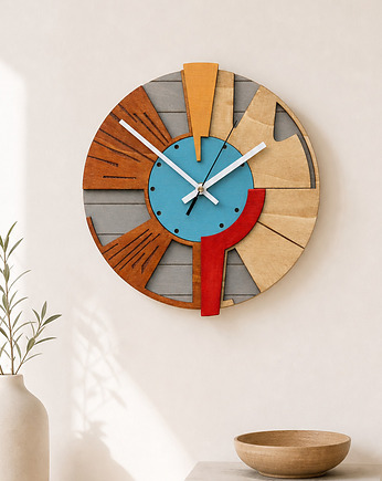 Drewniany Zegar Ścienny  DużyGeometryczny  /48cm  - Cichy Mechanizm, Clock Wood Studio