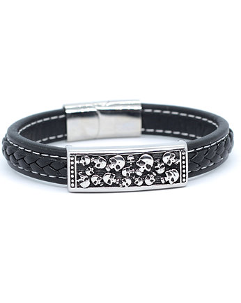Skórzana męska bransoleta z czaszkami, Kociokwik Jewelry