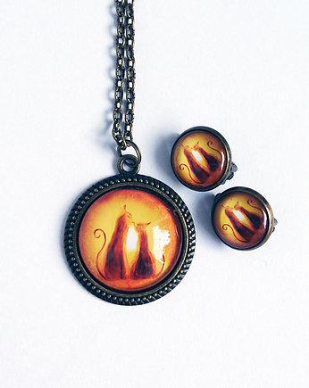 Naszyjnik i klipsy - komplet - Kotki, yenoo