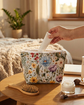 Duża Kosmetyczka w Kwiaty Łąka  Wodoodporna KW025, Pracownia25