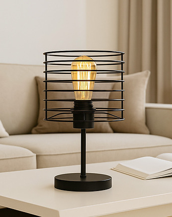 Czarna lampka stołowa z  drucianym kloszem w stylu loftowym LUKKA LOFT, lampy loftowe LYSNE LOFT