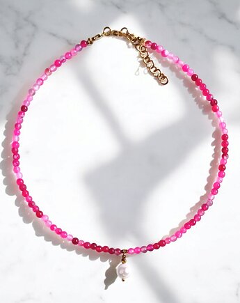 Naszyjnik : choker : fuchsia & pearl collection : agat i perła, kaktusia