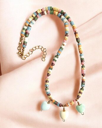 Naszyjnik z serduszkami ceramicznymi : kolorowa lawa, kaktusia