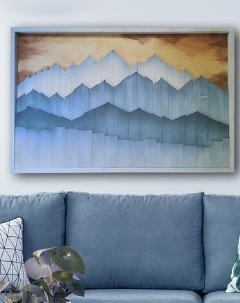 Obraz z drewna 3D. Pejzaż górski. Mozaika drewniana dekoracja na ścianę, pracownia ReThing