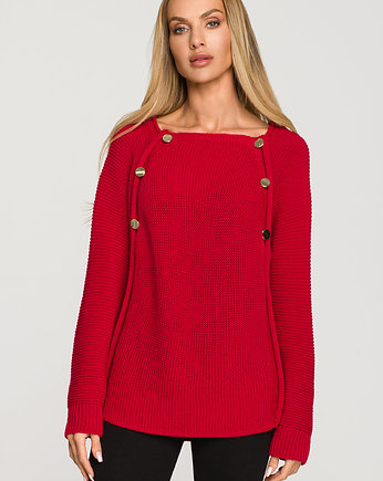 Sweter z ozdobnymi guzikami-malinowy(M-712), MOE