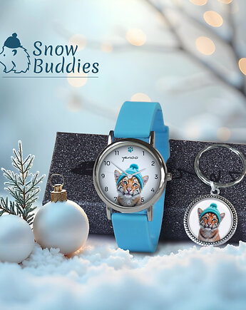 Zestaw prezentowy - Tygrys  - zegarek i brelok - silikonowy, niebieski, yenoo