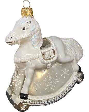 Szklana bombka ręcznie malowana biały konik na biegunach, STARGLASS