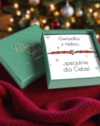 Świąteczna bransoletka - pomysł na prezent - świąteczne pudełko - RED4, kaktusia