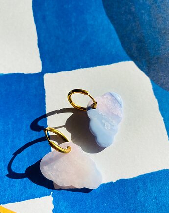 Półtransparentne kolczyki chmurki z różowymi drobinkami, Cuksy Jewellery
