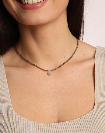 Naszyjnik z kamieni naturalnych kwarc dymny zawieszka chalcedon, Bring Biżuteria