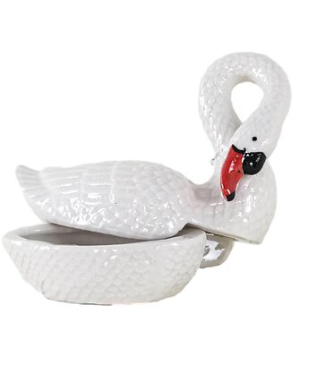Szkatułka porcelanowa łabędź, lata 60, produkcja: Europa, Przetwory design