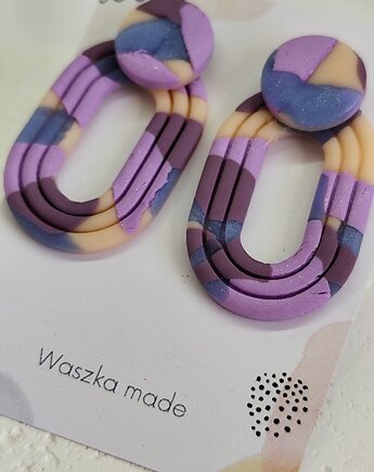 Kolczyki marmurek wiszące fioletowe, Waszkamade