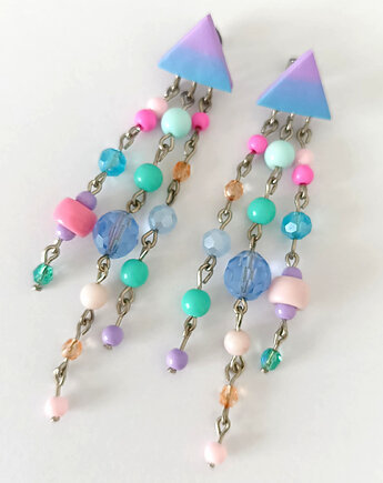 Pastelowe fioletowe długie kolczyki z koralikami, OMIFIMO