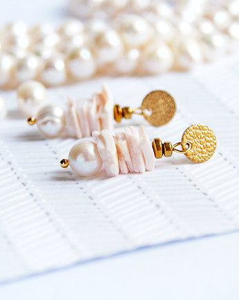 KOLCZYKI perły & muszla, kaktusia