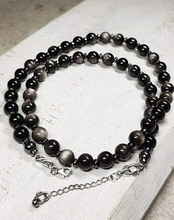Korale obsydian srebrzysty   kors28, JanArt