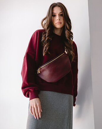 BEANIE BAG MAXI - skórzana nerka - bordowa, NASHE