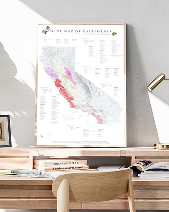WINO Kalifornia regiony winiarskie plakat mapa, maps by P