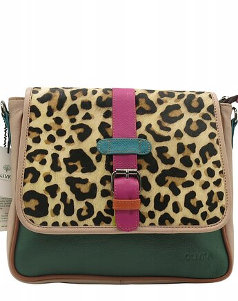 Torebka damska klasyczna na ramię skórzana pojemna klapka wzór OLIVKA, Olivka Warsaw